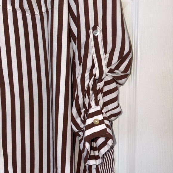 Jane and Delancey Brown and White Striped Button-Down Shirt - Picture 2 of 13